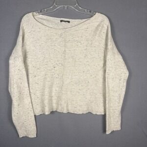 Eileen Fisher Crop Oversized Sweater M Cream Cotton/Wool Peppered Boat Neck